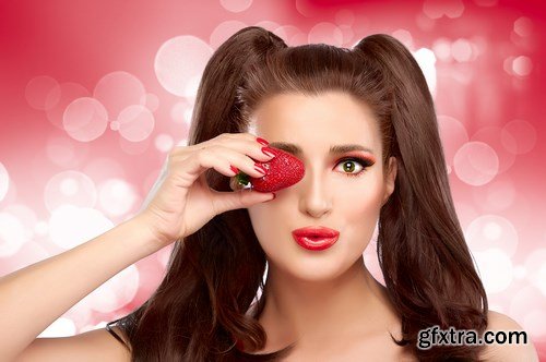 Beautiful Young Woman Eating Strawberry - 20xUHQ JPEG