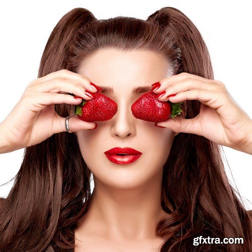 Beautiful Young Woman Eating Strawberry - 20xUHQ JPEG