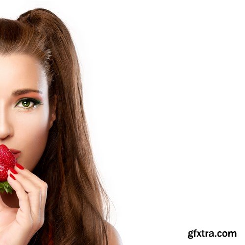 Beautiful Young Woman Eating Strawberry - 20xUHQ JPEG