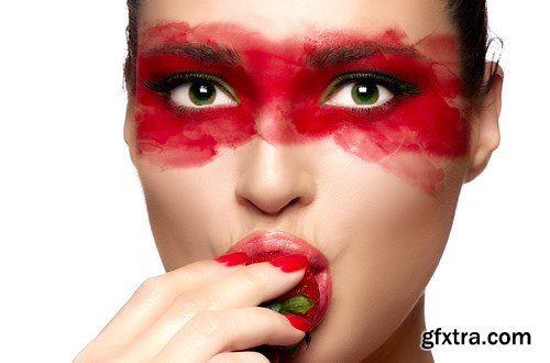 Beautiful Young Woman Eating Strawberry - 20xUHQ JPEG