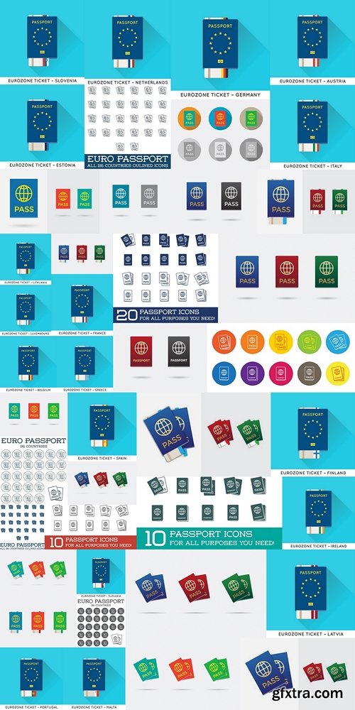 Eurozone Europe Passport with tickets vector illustration