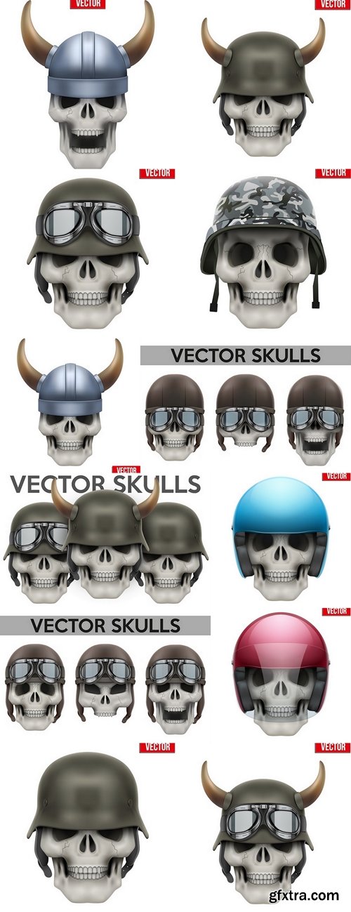 Human skull with Military helmet