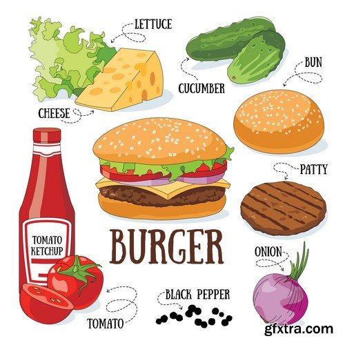 Fast food illustrations - 6 EPS