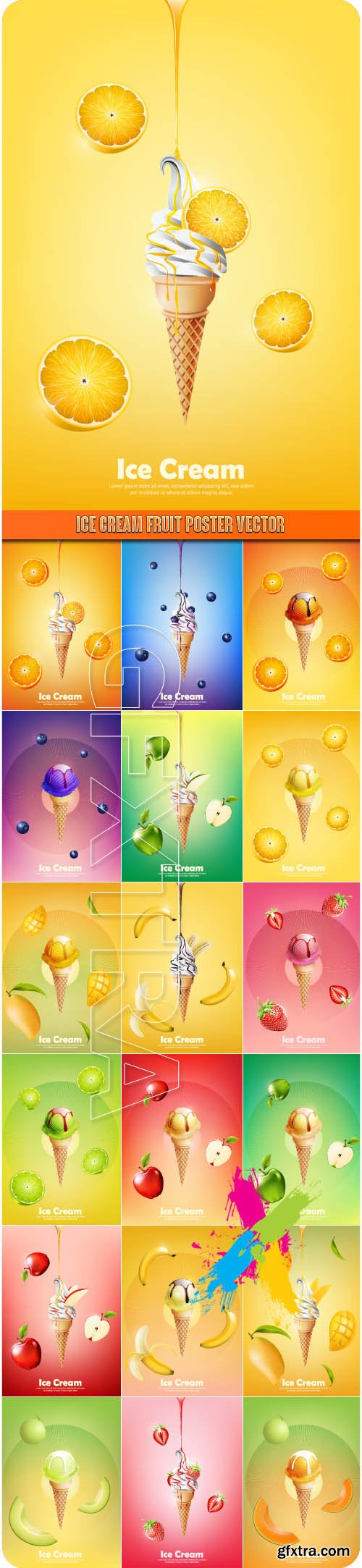 Ice cream fruit poster vector