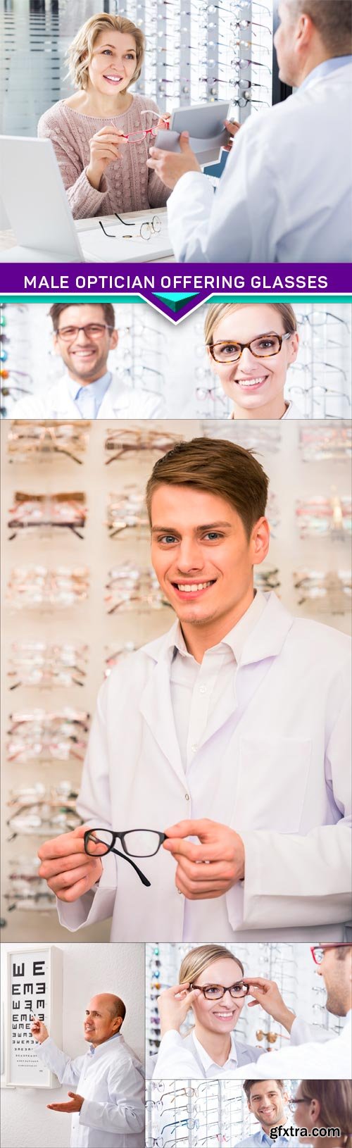 Male optician offering glasses 6X JPEG