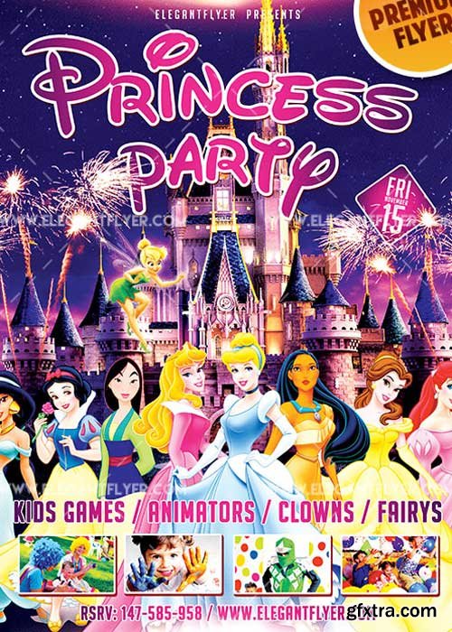 Princess Party Flyer PSD V2 Template + Facebook Cover » GFxtra