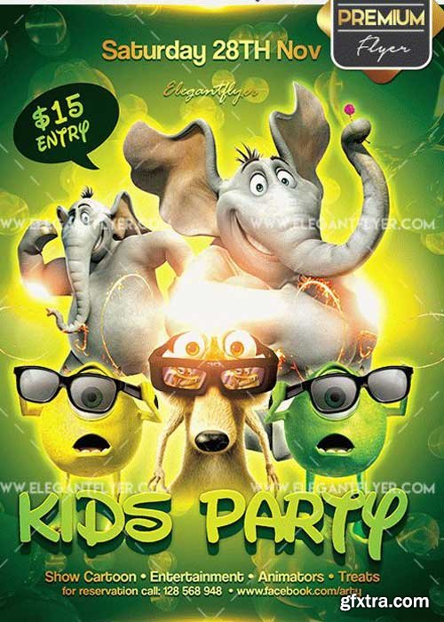 Kids Party Flyer PSD V7 Template + Facebook Cover