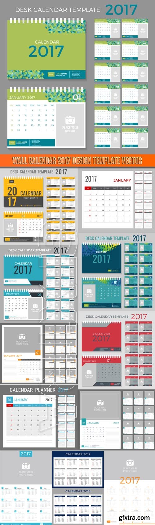 Wall Calendar 2017 design template vector