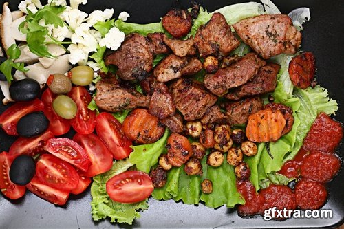 Collection fried chicken grilled meat skewers barbecue festive dish 25 HQ Jpeg