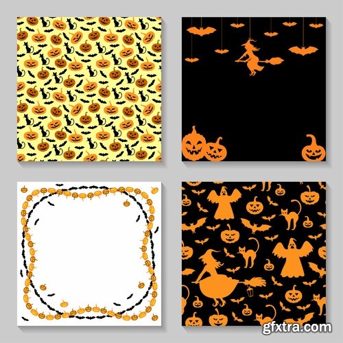 Collection of Halloween sticker flyer banner witch ghost pumpkin Thanksgiving 25 EPS