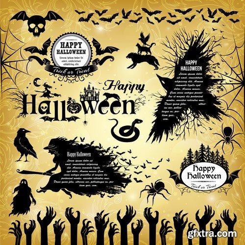 Collection of Halloween sticker flyer banner witch ghost pumpkin Thanksgiving 25 EPS