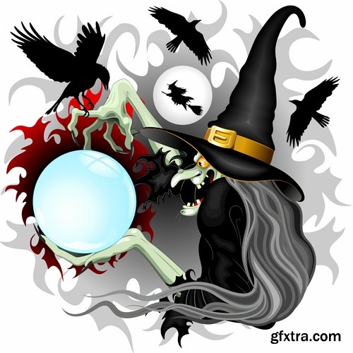 Collection of Halloween sticker flyer banner witch ghost pumpkin Thanksgiving 25 EPS