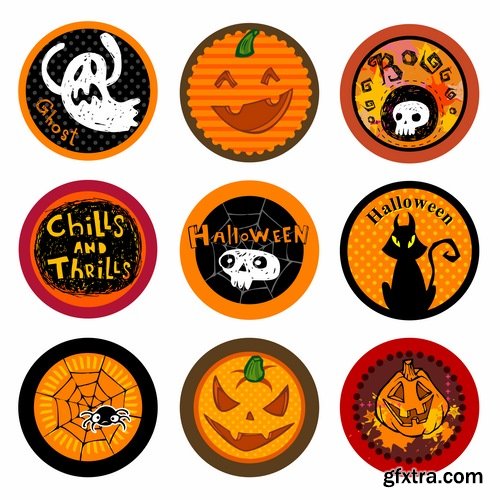 Collection of Halloween sticker flyer banner witch ghost pumpkin Thanksgiving 25 EPS