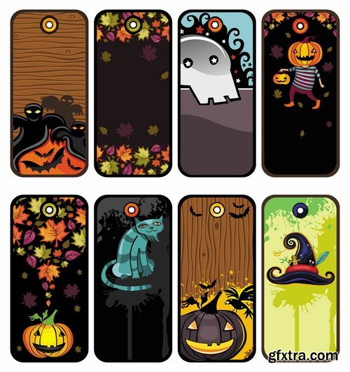 Collection of Halloween sticker flyer banner witch ghost pumpkin Thanksgiving 25 EPS