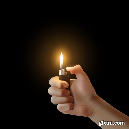 Collection cigarette lighter fire flames vector image 25 EPS