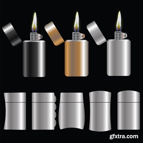 Collection cigarette lighter fire flames vector image 25 EPS