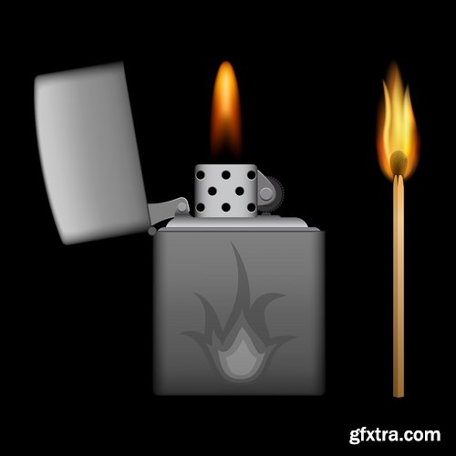 Collection cigarette lighter fire flames vector image 25 EPS