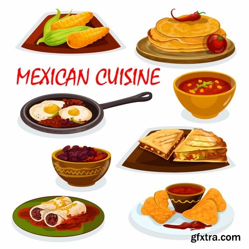 Collection burrito taco Mexican food flyer banner vector image 25 EPS