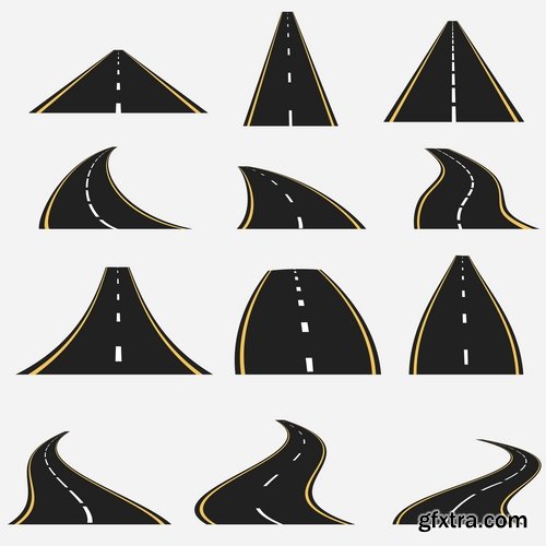 Collection of road fork icon viaduct roadbed layout path vector image 25 EPS