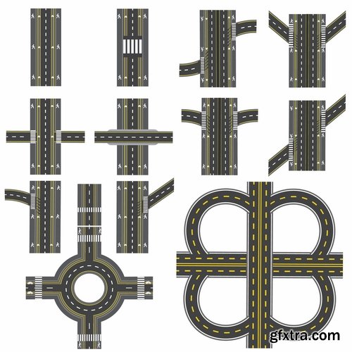 Collection of road fork icon viaduct roadbed layout path vector image 25 EPS