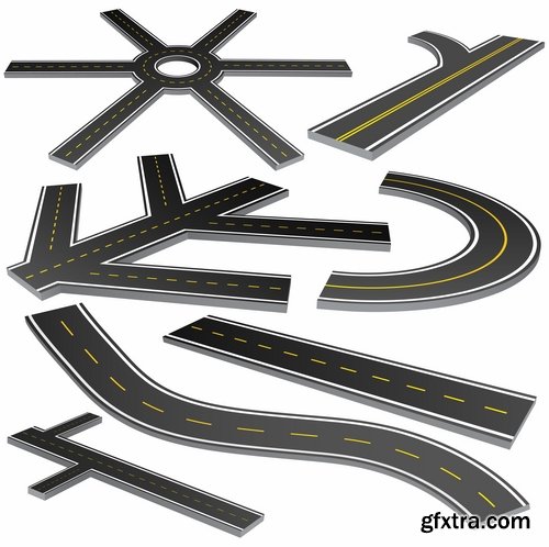 Collection of road fork icon viaduct roadbed layout path vector image 25 EPS