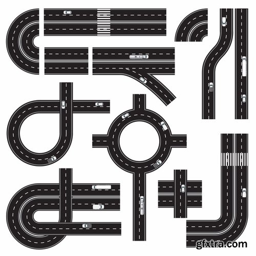 Collection of road fork icon viaduct roadbed layout path vector image 25 EPS