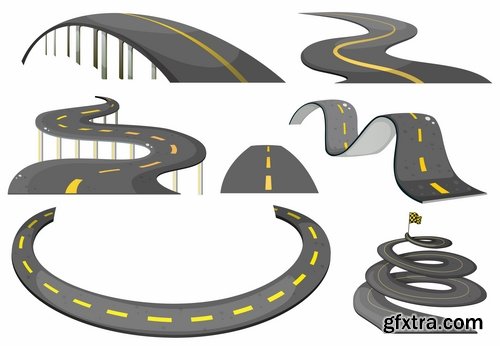 Collection of road fork icon viaduct roadbed layout path vector image 25 EPS