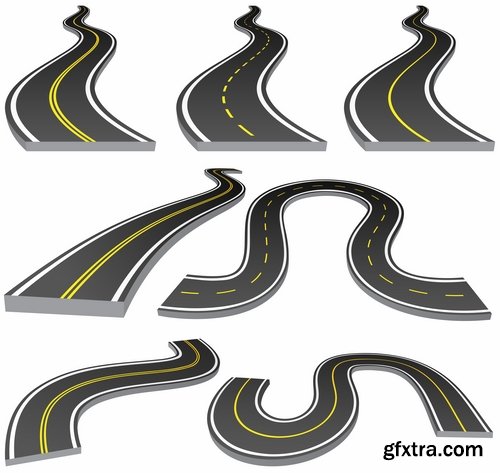 Collection of road fork icon viaduct roadbed layout path vector image 25 EPS