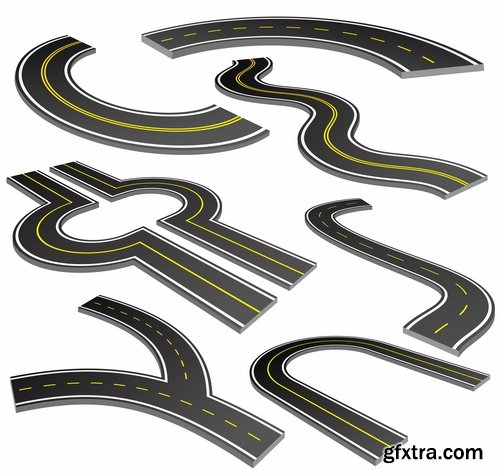 Collection of road fork icon viaduct roadbed layout path vector image 25 EPS