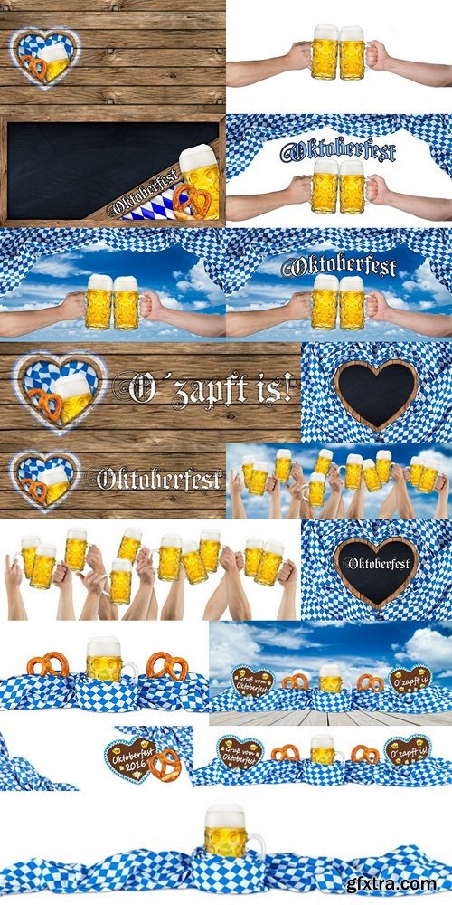 Oktoberfest beer mug with bavarian flag isolated on white background