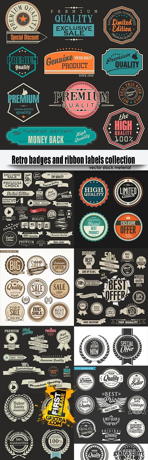 Retro badges and ribbon labels collection