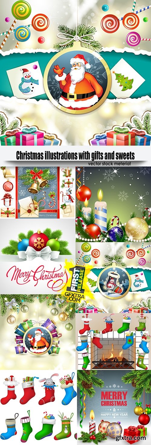 Christmas illustrations with gifts and sweets