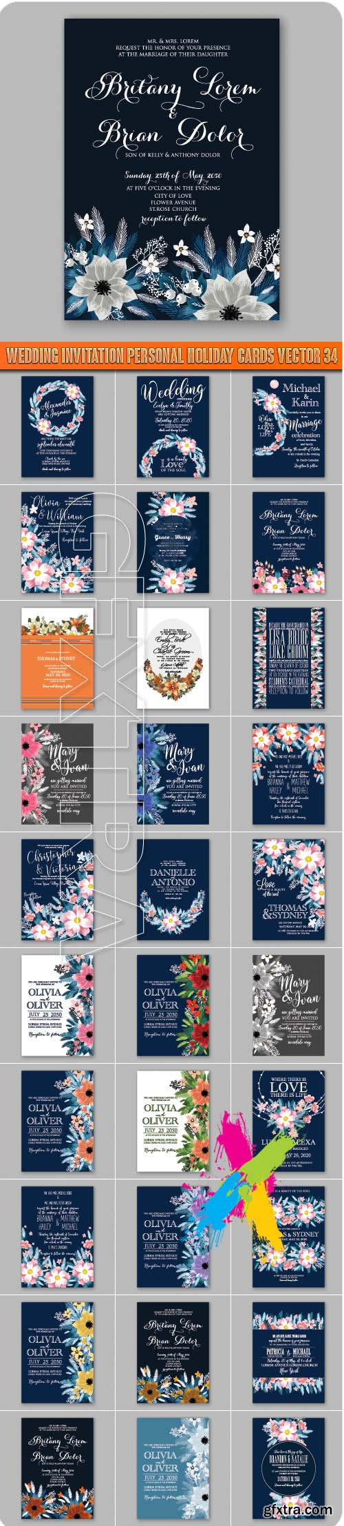 Wedding invitation personal holiday cards vector 34