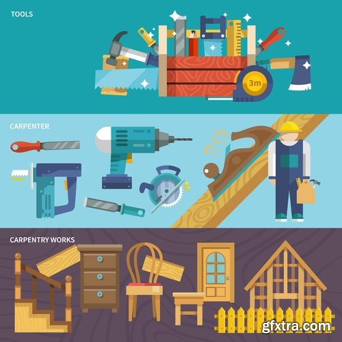 Collection of infographics construction industrial theme builder banner icon flyer 25 EPS