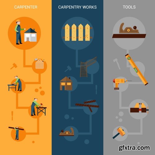 Collection of infographics construction industrial theme builder banner icon flyer 25 EPS
