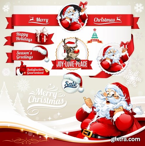 Collection of santa claus reindeer sticker new year Christmas label 25 EPS