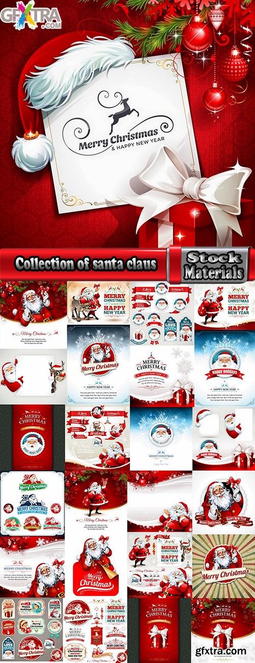 Collection of santa claus reindeer sticker new year Christmas label 25 EPS