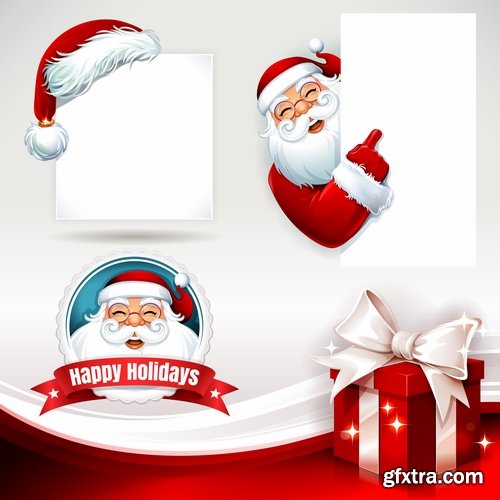 Collection of santa claus reindeer sticker new year Christmas label 25 EPS