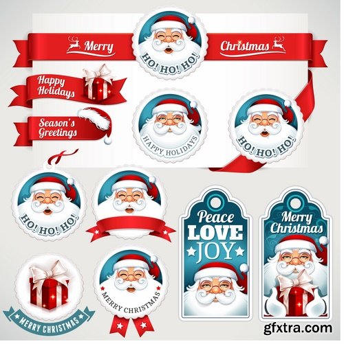 Collection of santa claus reindeer sticker new year Christmas label 25 EPS