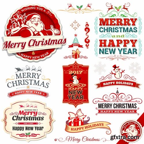 Collection of santa claus reindeer sticker new year Christmas label 25 EPS