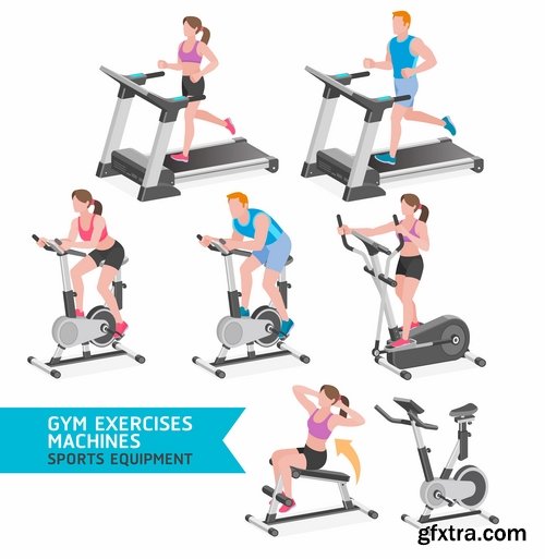 Collection of fitness exercises gym training exercise machine vector image 25 EPS