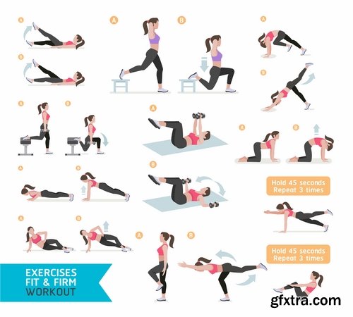 Collection of fitness exercises gym training exercise machine vector image 25 EPS