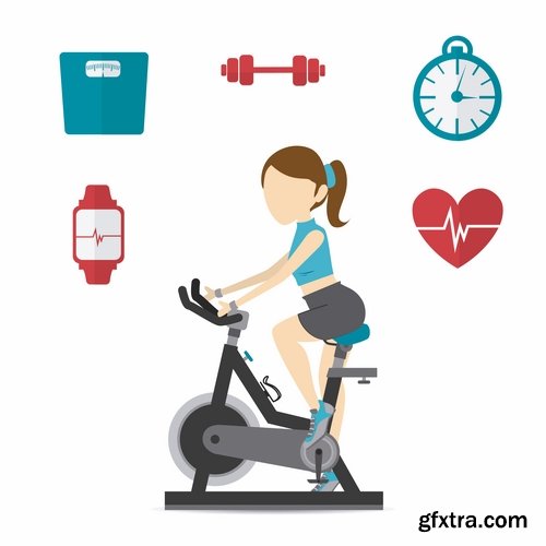 Collection of fitness exercises gym training exercise machine vector image 25 EPS