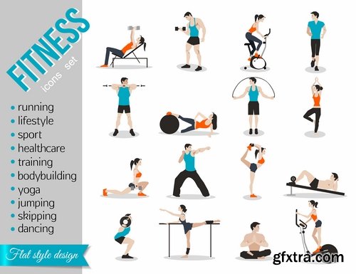 Collection of fitness exercises gym training exercise machine vector image 25 EPS