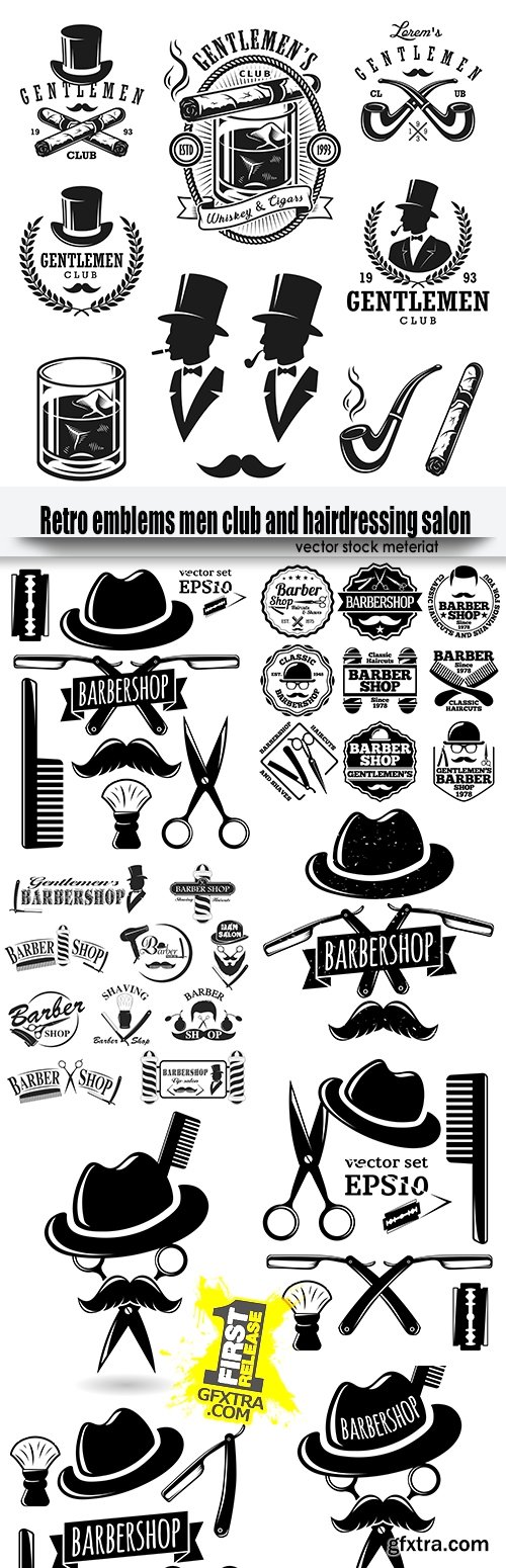 Retro emblems men club and hairdressing salon