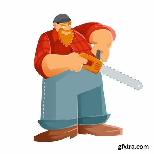 Collection woodcutter lumberjack forester sticker icon flyer banner vector image 25 EPS