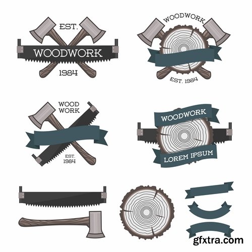 Collection woodcutter lumberjack forester sticker icon flyer banner vector image 25 EPS