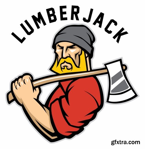 Collection woodcutter lumberjack forester sticker icon flyer banner vector image 25 EPS