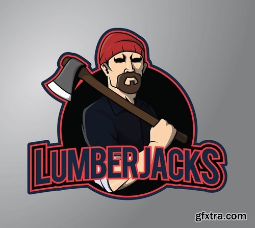 Collection woodcutter lumberjack forester sticker icon flyer banner vector image 25 EPS