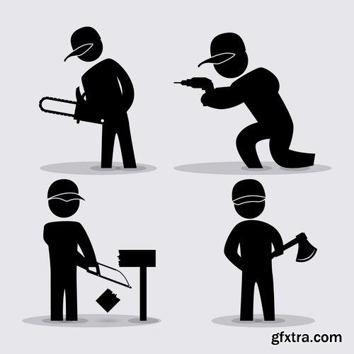 Collection woodcutter lumberjack forester sticker icon flyer banner vector image 25 EPS